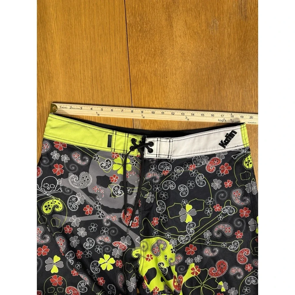 Katin Boardshorts 36 Skull Paisley Clover Surf Y2K‎ Tattoo Punk Board Shorts